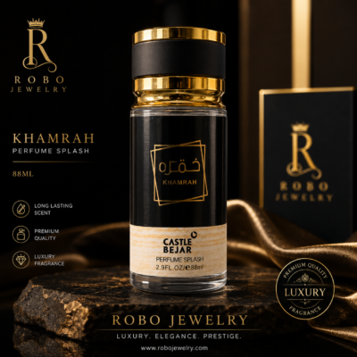 Premium black and gold Khamrah perfume splash by Castle Bejar available from Robo Jewelry in Ghana.