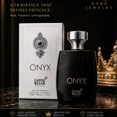 Onyx by Castle Bejar Privé 100ml Eau de Parfum bottle beside luxury presentation box.