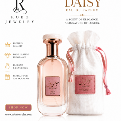 Mousuf Daisy Eau de Parfum 100ml by Ard Al Zaafaran luxury floral perfume for women displayed with premium gift pouch.